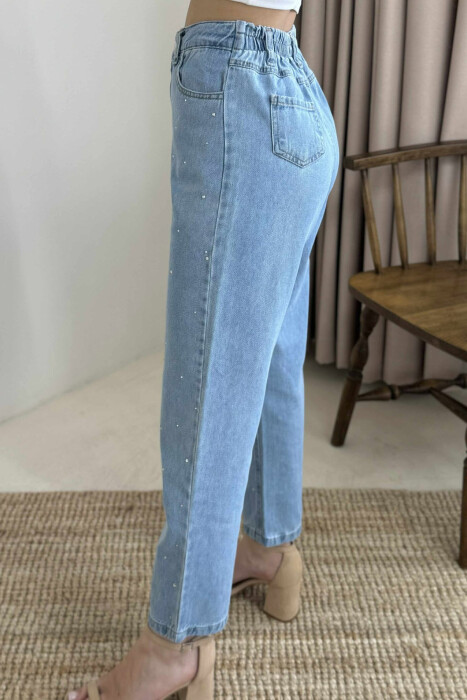 SEMI ELASTIC WAIST DIAMOND DETAILS WOMEN JEANS LIGHTBLUE/BZ - 4