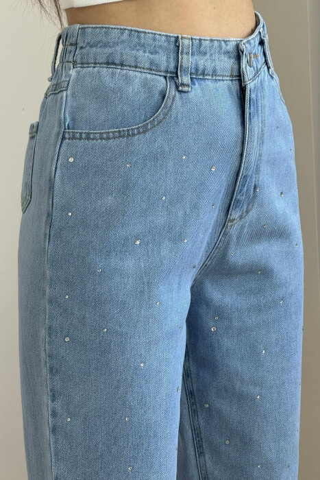SEMI ELASTIC WAIST DIAMOND DETAILS WOMEN JEANS LIGHTBLUE/BZ - 5