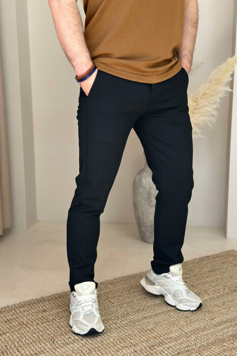 SEMI ELASTIC WAIST LACING DETAIL MEN PANTS BLACK/ E ZEZE - 2