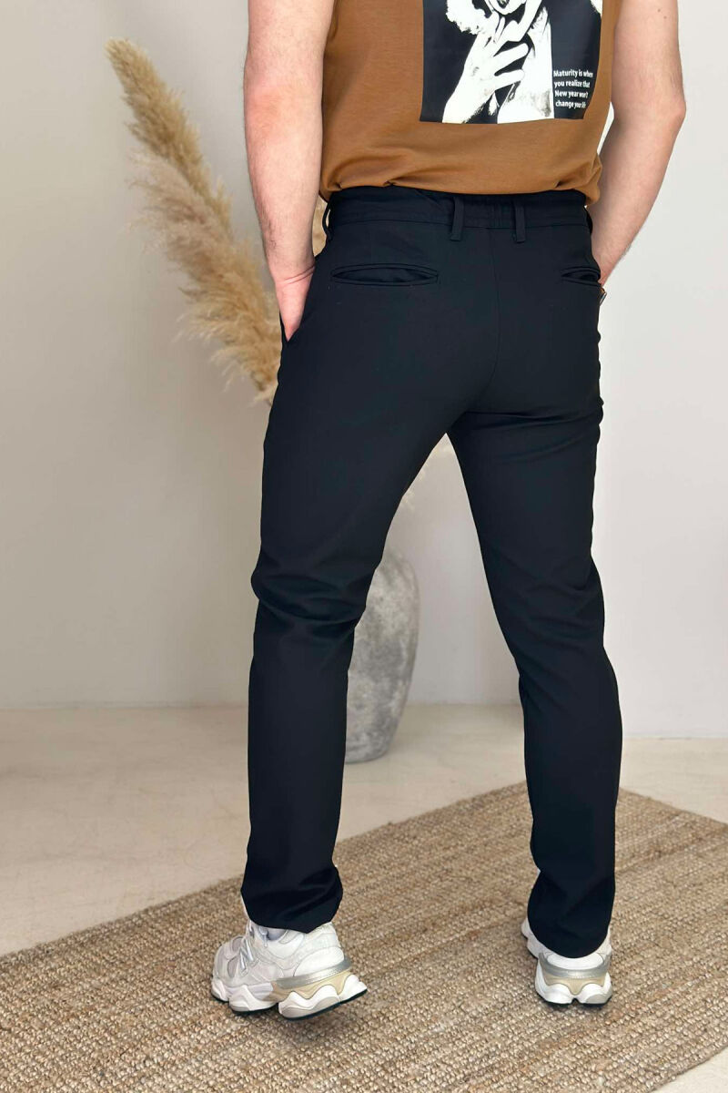 SEMI ELASTIC WAIST LACING DETAIL MEN PANTS BLACK/ E ZEZE - 4