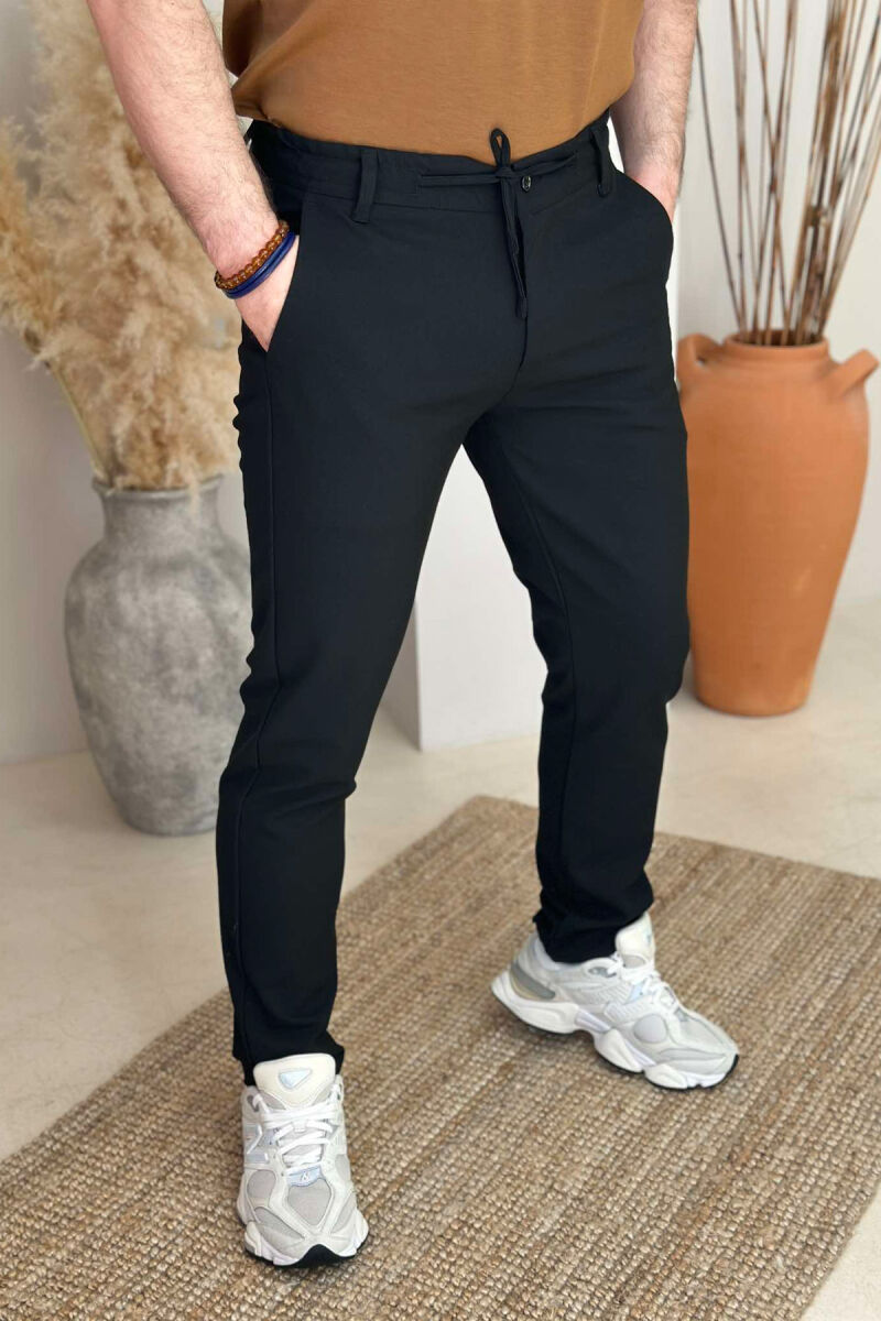 SEMI ELASTIC WAIST LACING DETAIL MEN PANTS BLACK/ E ZEZE - 5