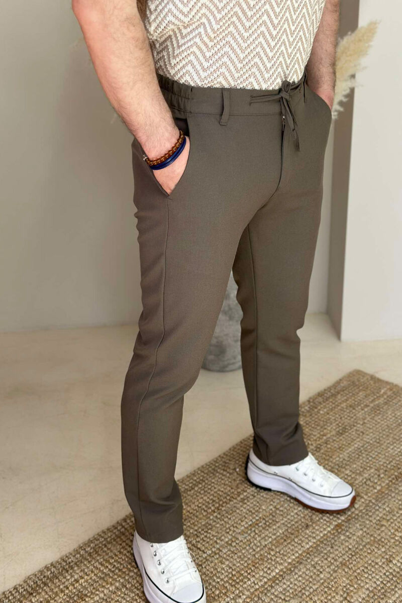 SEMI ELASTIC WAIST LACING DETAIL MEN PANTS BROWN/KAFE - 5