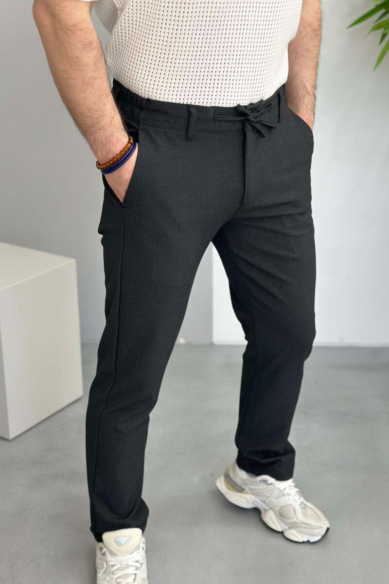 SEMI ELASTIC WAIST LACING DETAIL MEN PANTS DARK GREY/GEE - 5