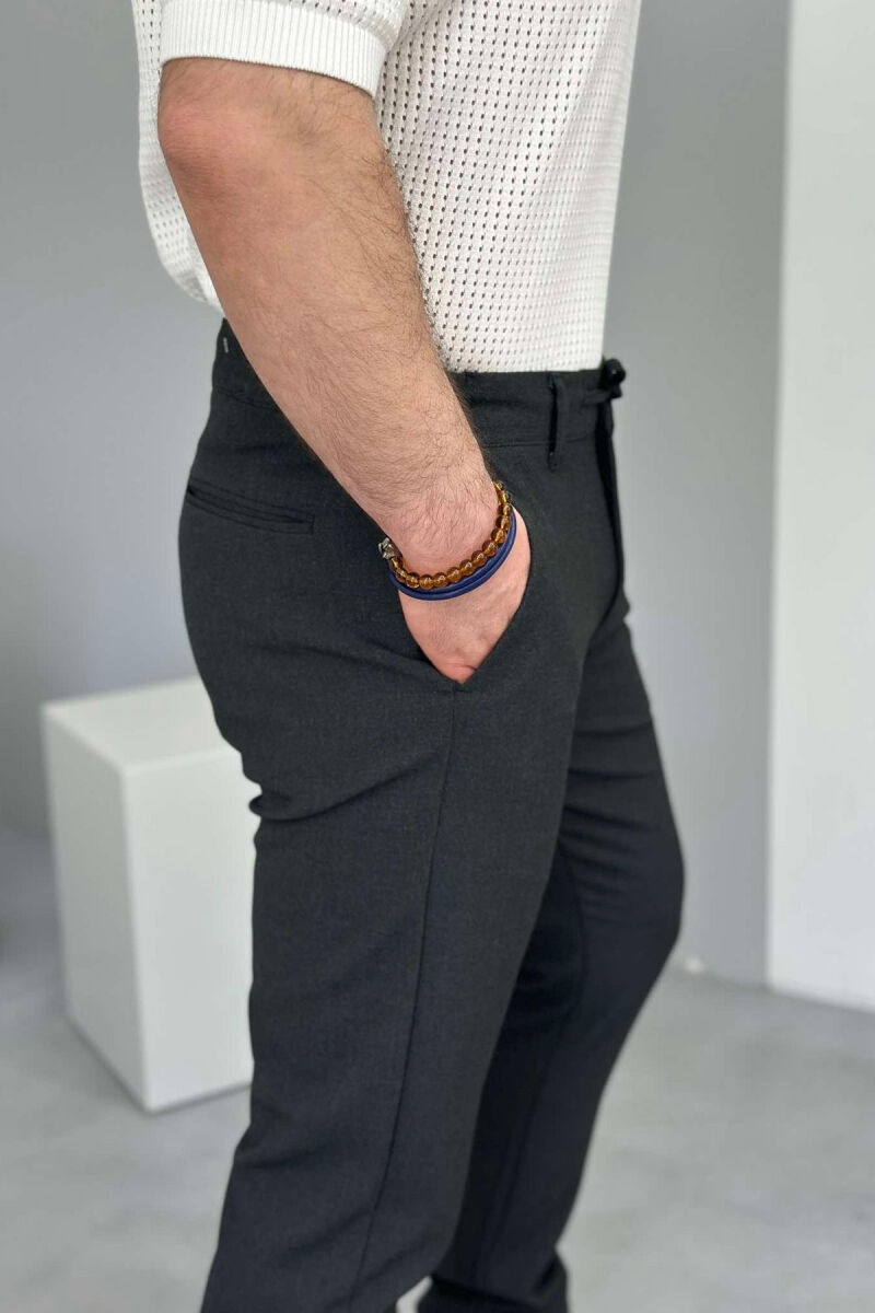 SEMI ELASTIC WAIST LACING DETAIL MEN PANTS DARK GREY/GEE - 6