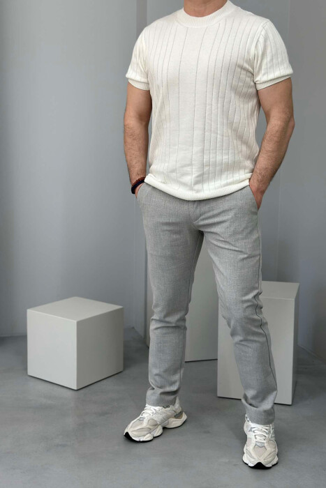 SEMI ELASTIC WAIST LACING DETAIL MEN PANTS LIGHT GREY/GZ 