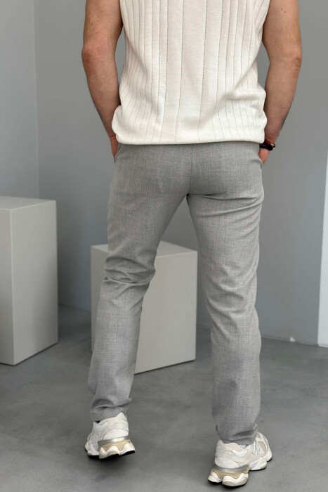 SEMI ELASTIC WAIST LACING DETAIL MEN PANTS LIGHT GREY/GZ - 3