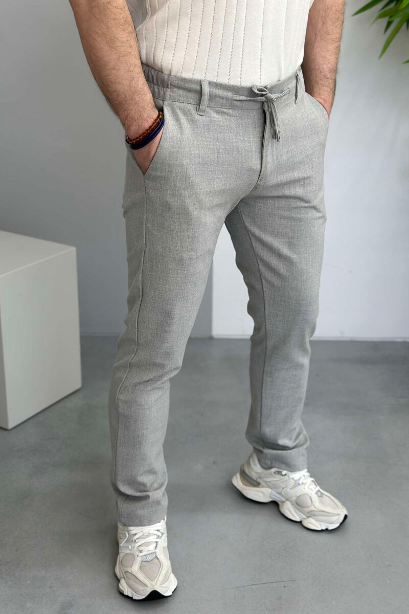 SEMI ELASTIC WAIST LACING DETAIL MEN PANTS LIGHT GREY/GZ - 4