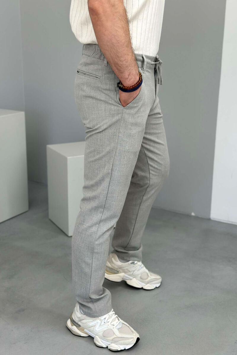 SEMI ELASTIC WAIST LACING DETAIL MEN PANTS LIGHT GREY/GZ - 5