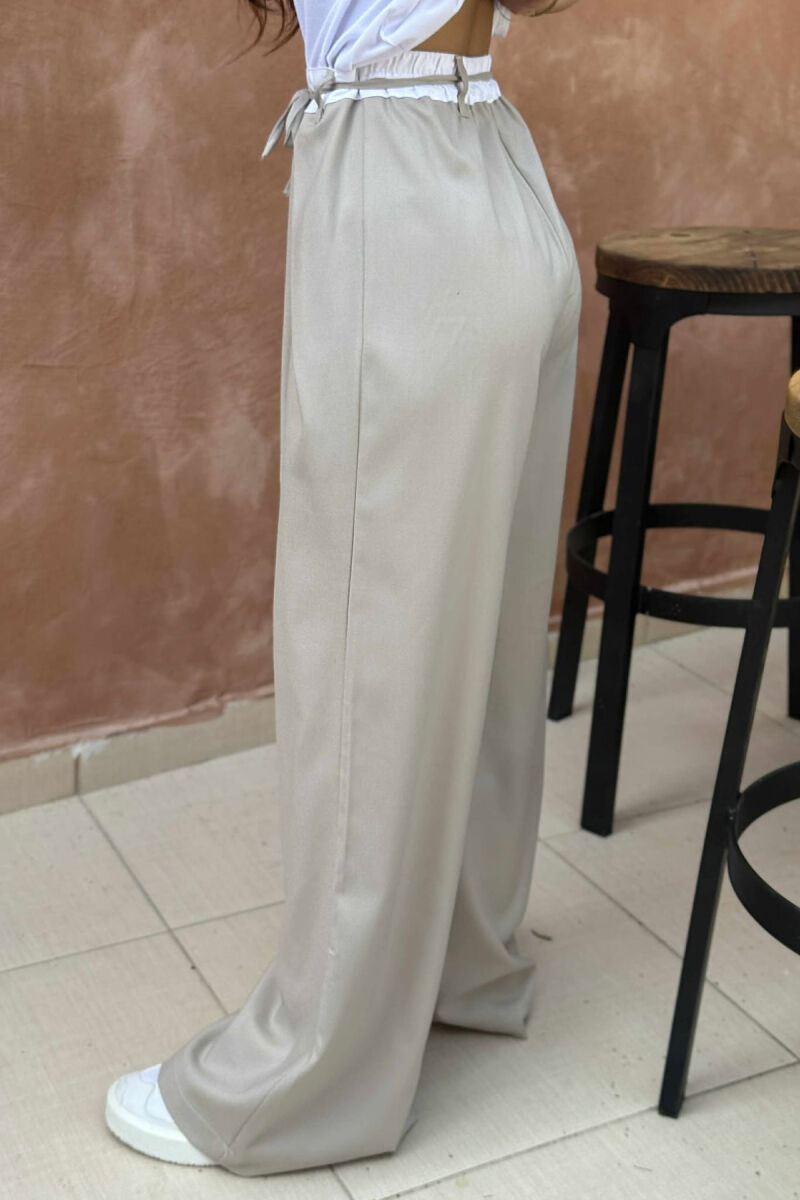 SEMI ELASTIC WAIST & LACING WOMEN TROUSERS BEIGE/BEZHE - 7