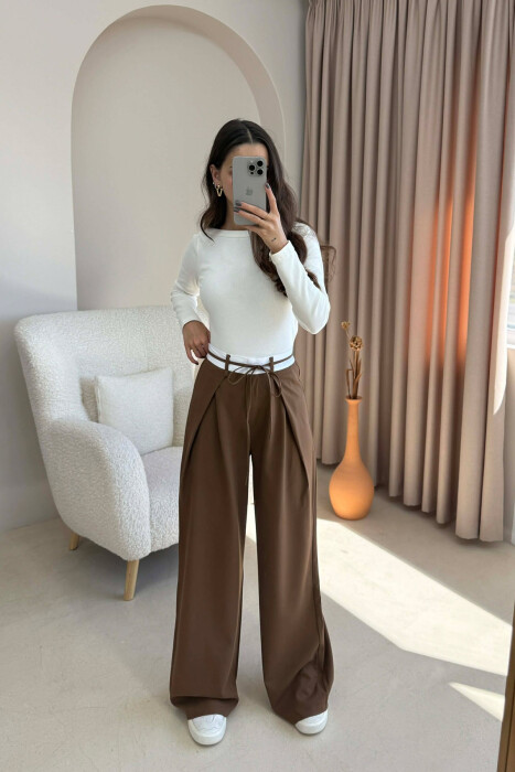 SEMI ELASTIC WAIST & LACING WOMEN TROUSERS BROWN/KAFE 