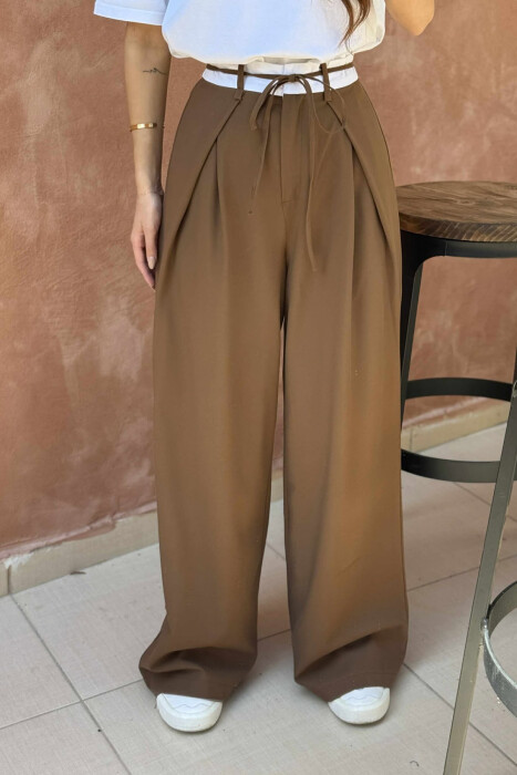 SEMI ELASTIC WAIST & LACING WOMEN TROUSERS BROWN/KAFE - 7