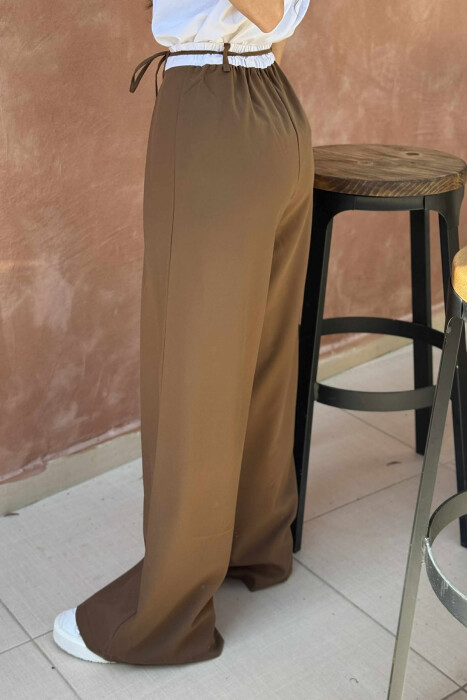 SEMI ELASTIC WAIST & LACING WOMEN TROUSERS BROWN/KAFE - 8