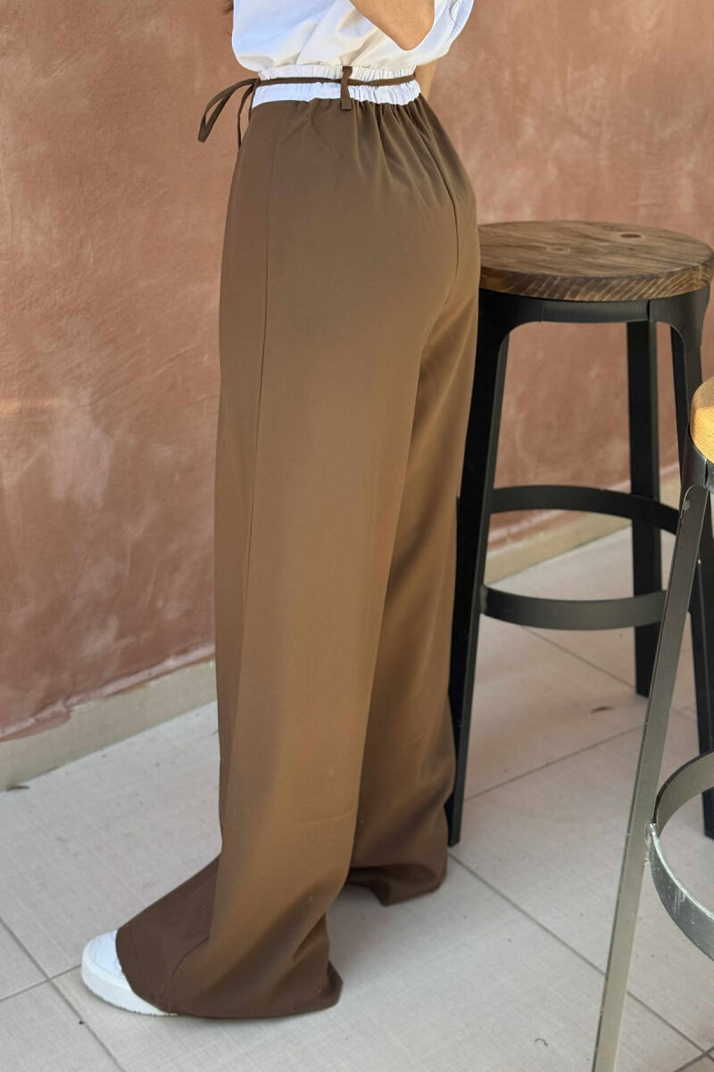 SEMI ELASTIC WAIST & LACING WOMEN TROUSERS BROWN/KAFE - 8
