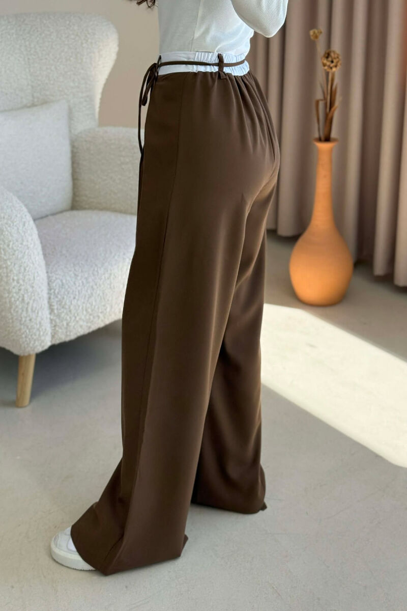 SEMI ELASTIC WAIST & LACING WOMEN TROUSERS BROWN/KAFE - 3