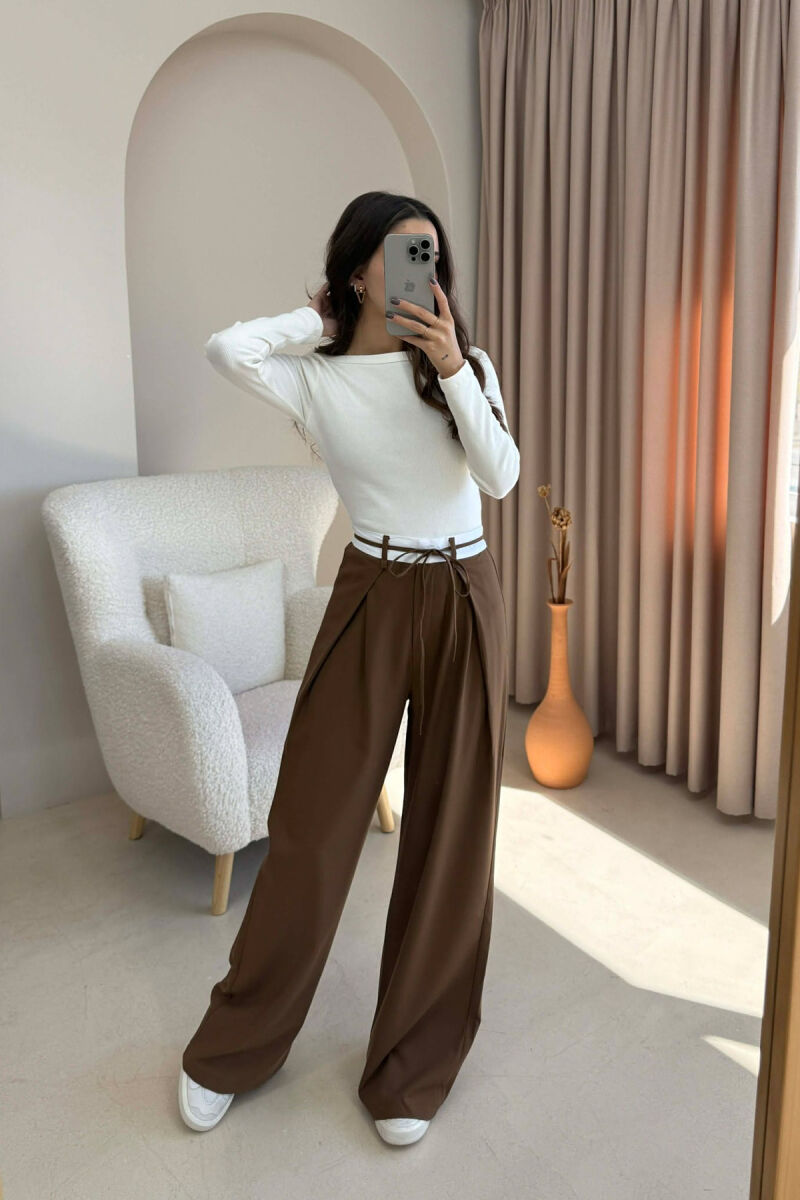 SEMI ELASTIC WAIST & LACING WOMEN TROUSERS BROWN/KAFE - 4