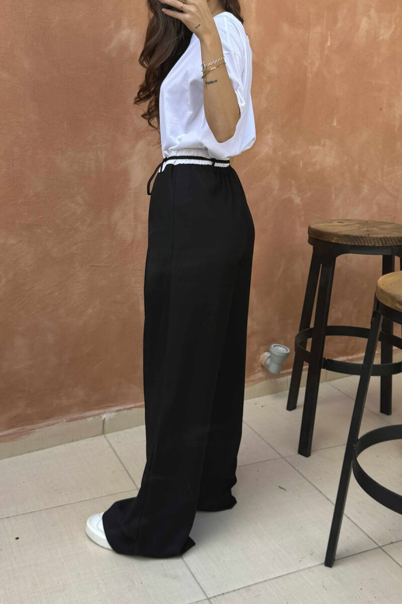 SEMI ELASTIC WAIST & LACING WOMEN TROUSERS DARK BLUE/BEE - 10