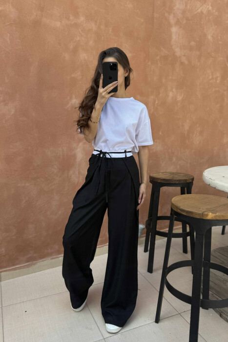 SEMI ELASTIC WAIST & LACING WOMEN TROUSERS BLACK/ E ZEZE - 5