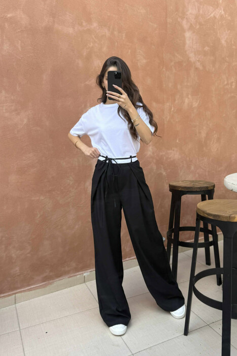SEMI ELASTIC WAIST & LACING WOMEN TROUSERS BLACK/ E ZEZE - 6