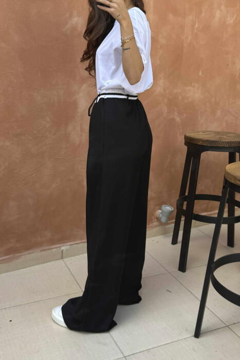 SEMI ELASTIC WAIST & LACING WOMEN TROUSERS BLACK/ E ZEZE - 7