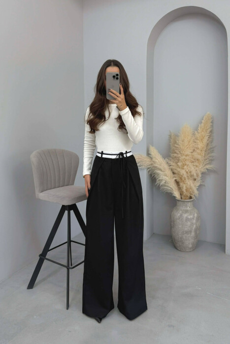 SEMI ELASTIC WAIST & LACING WOMEN TROUSERS BLACK/ E ZEZE 