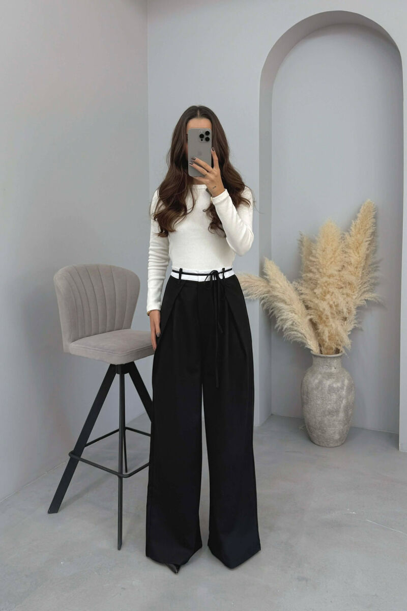 SEMI ELASTIC WAIST & LACING WOMEN TROUSERS BLACK/ E ZEZE - 1