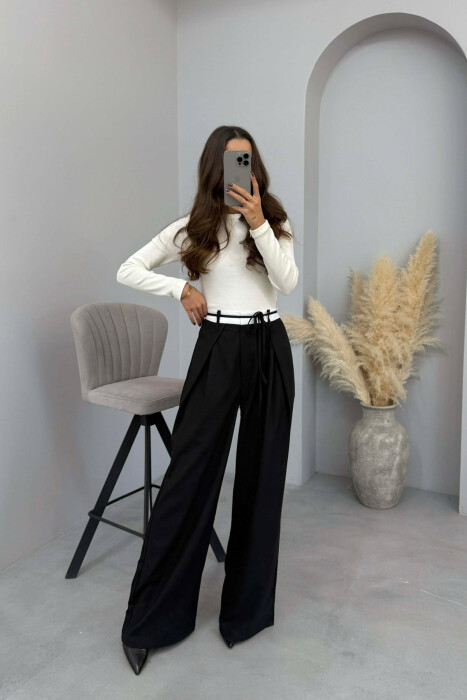 SEMI ELASTIC WAIST & LACING WOMEN TROUSERS BLACK/ E ZEZE - 4