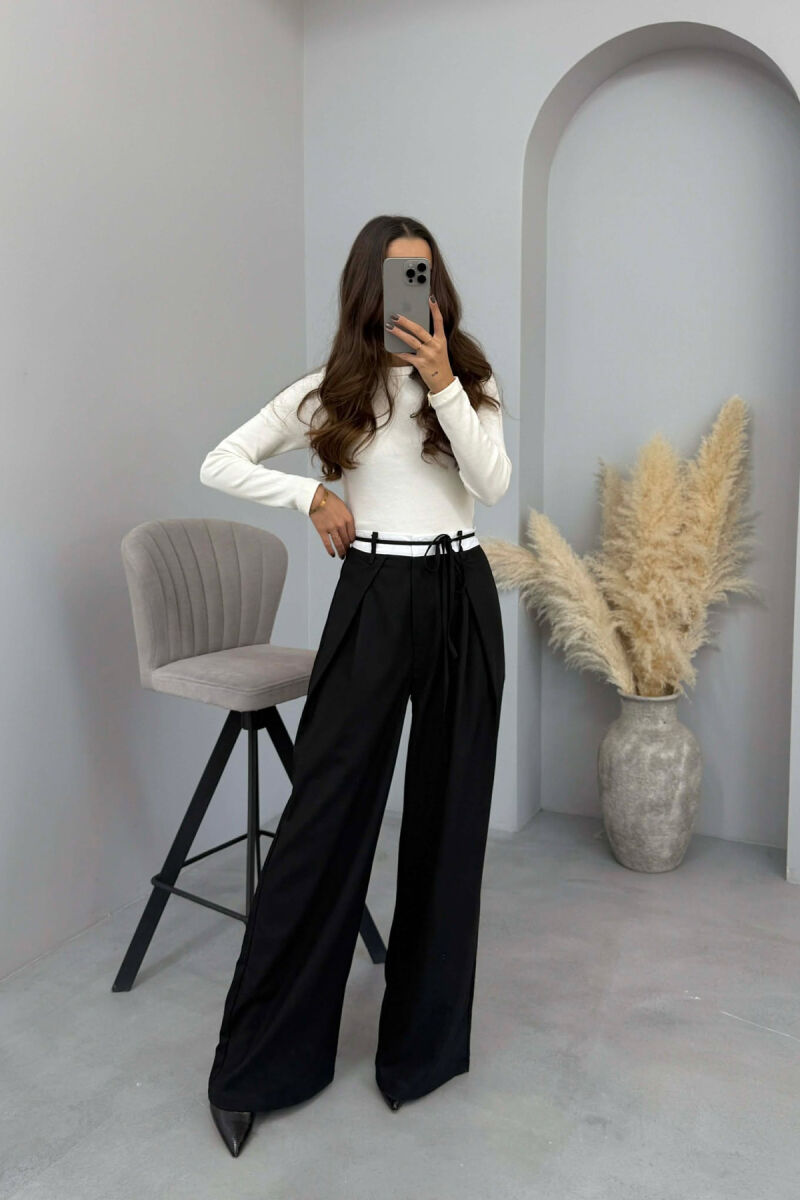SEMI ELASTIC WAIST & LACING WOMEN TROUSERS BLACK/ E ZEZE - 4