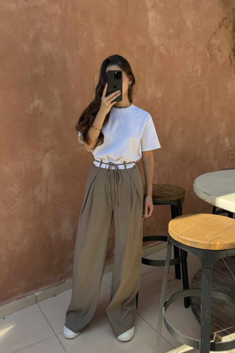 SEMI ELASTIC WAIST & LACING WOMEN TROUSERS OLIVE/ULLI - 5