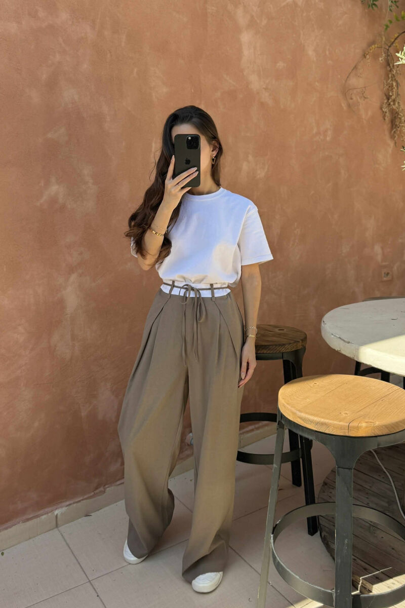 SEMI ELASTIC WAIST & LACING WOMEN TROUSERS OLIVE/ULLI - 6