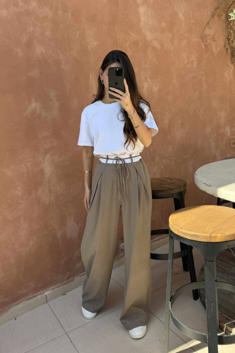 SEMI ELASTIC WAIST & LACING WOMEN TROUSERS OLIVE/ULLI - 7