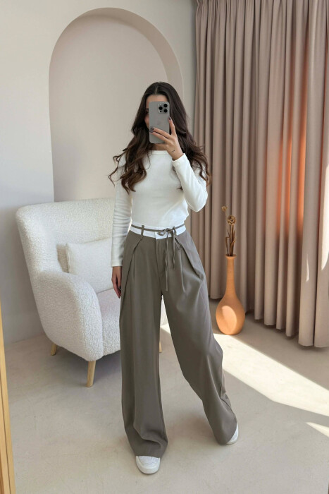 SEMI ELASTIC WAIST & LACING WOMEN TROUSERS OLIVE/ULLI - 2