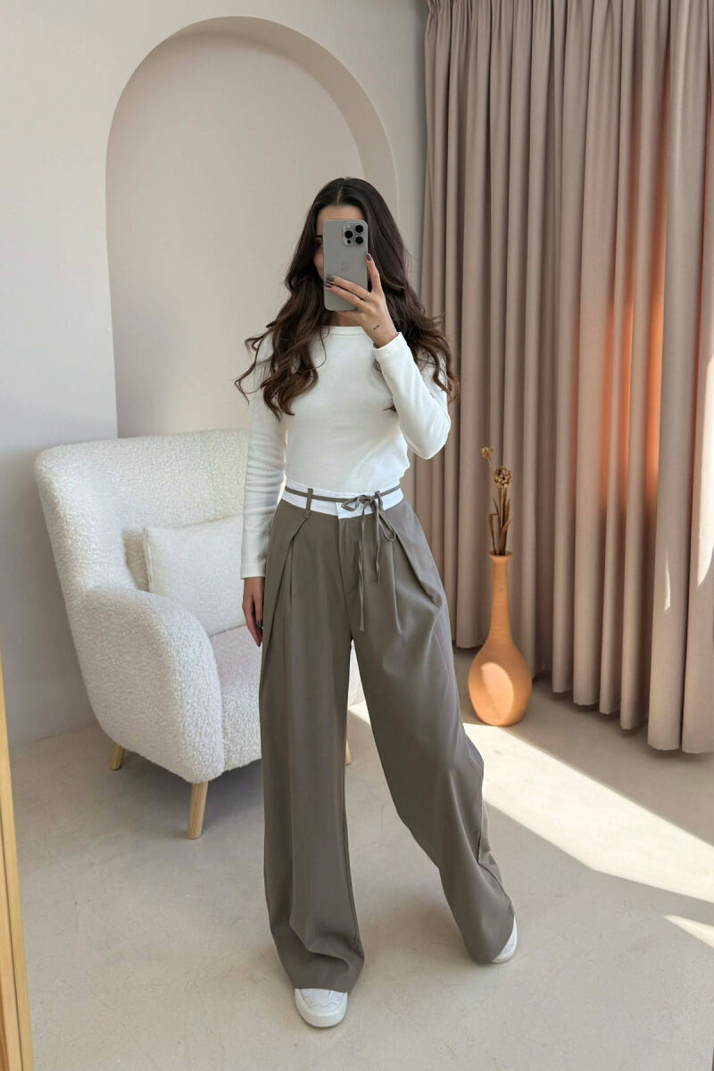 SEMI ELASTIC WAIST & LACING WOMEN TROUSERS OLIVE/ULLI - 2