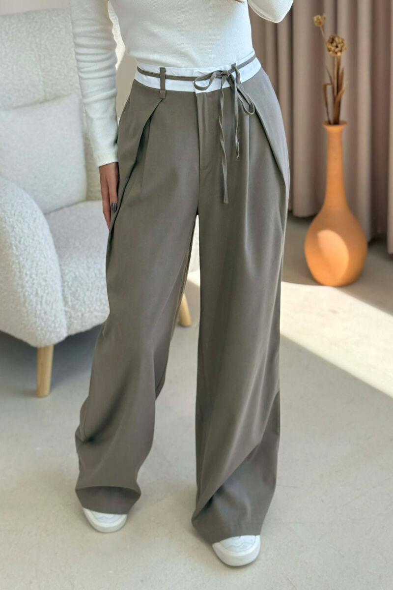 SEMI ELASTIC WAIST & LACING WOMEN TROUSERS OLIVE/ULLI - 3