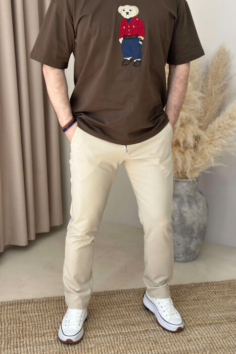 SEMI ELASTIC WAIST LACINGS MEN PANTS BEIGE/BEZHE - 3