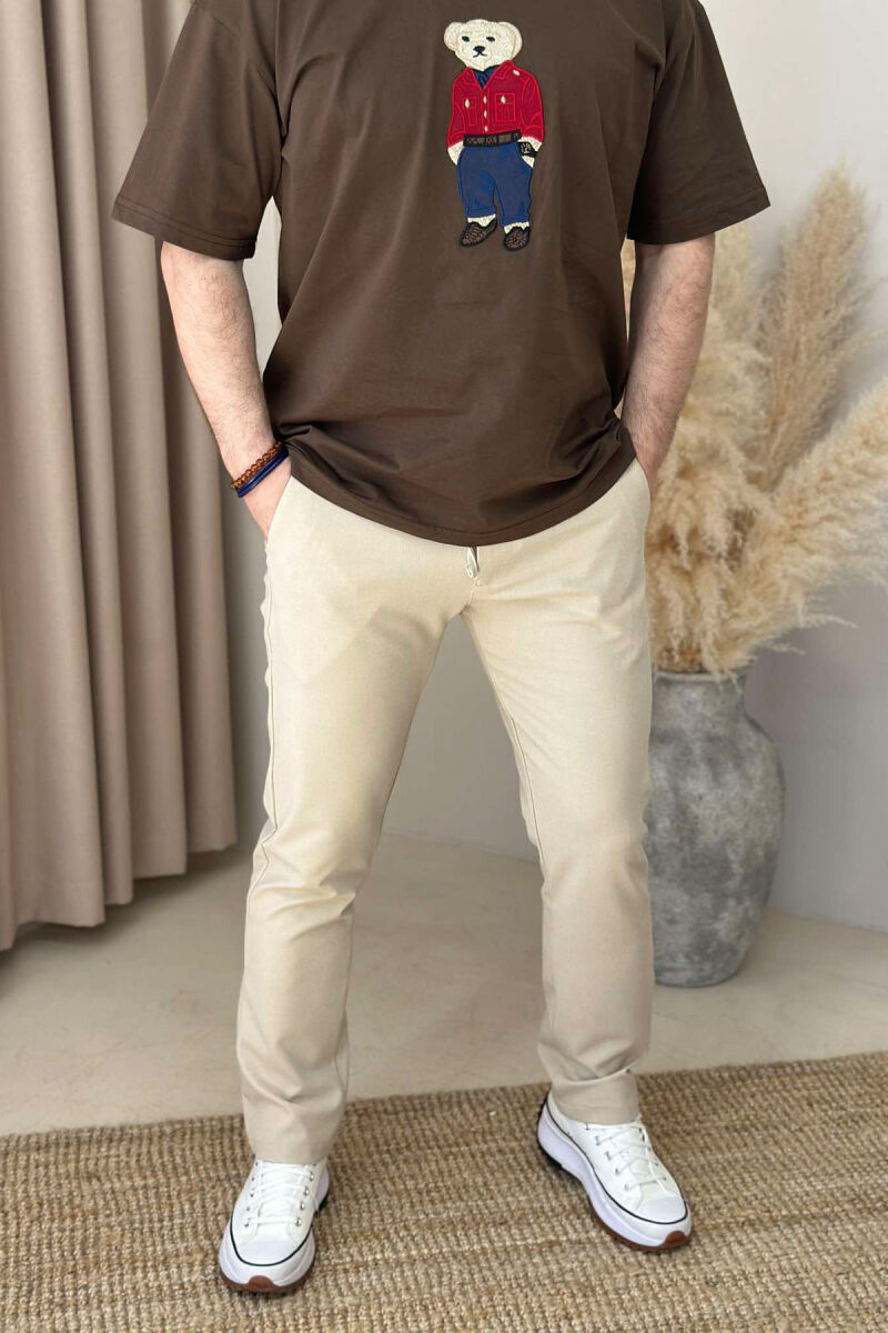 SEMI ELASTIC WAIST LACINGS MEN PANTS BEIGE/BEZHE - 3