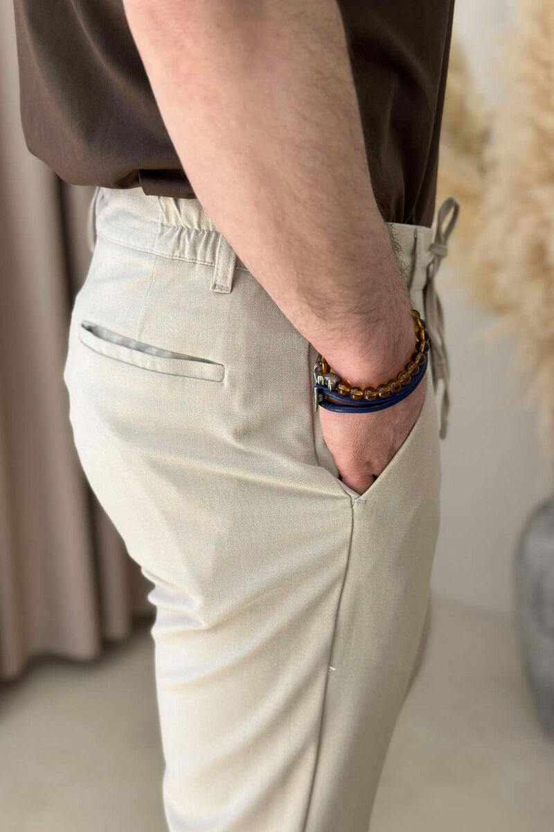 SEMI ELASTIC WAIST LACINGS MEN PANTS BEIGE/BEZHE - 5