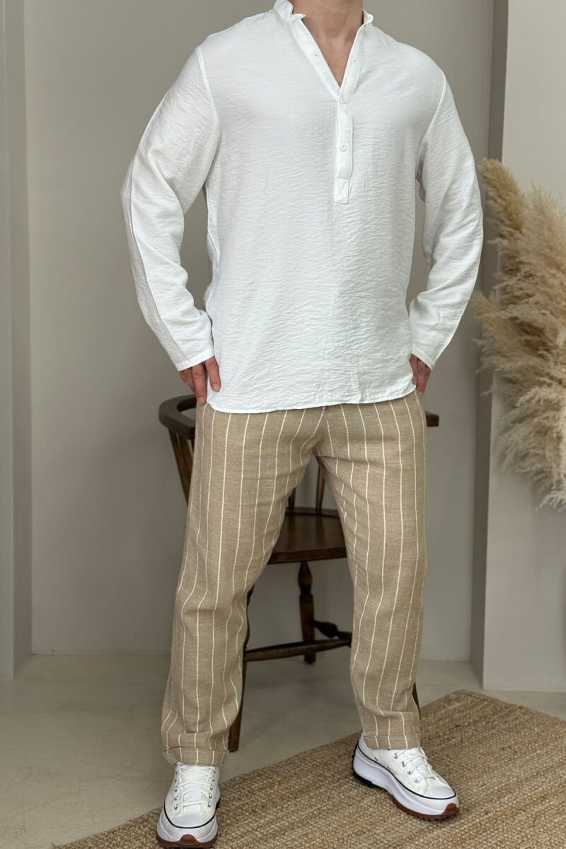 SEMI ELASTIC WAIST LACINGS STRIPES MEN PANTS BEIGE/BEZHE - 1