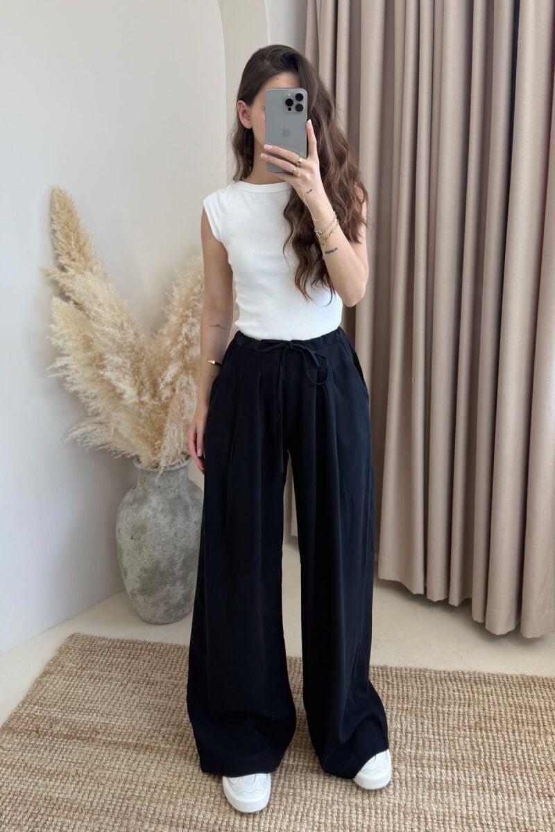 SEMI ELASTIC WAIST LACINGS WOMEN TROUSERS BLACK/ E ZEZE - 1