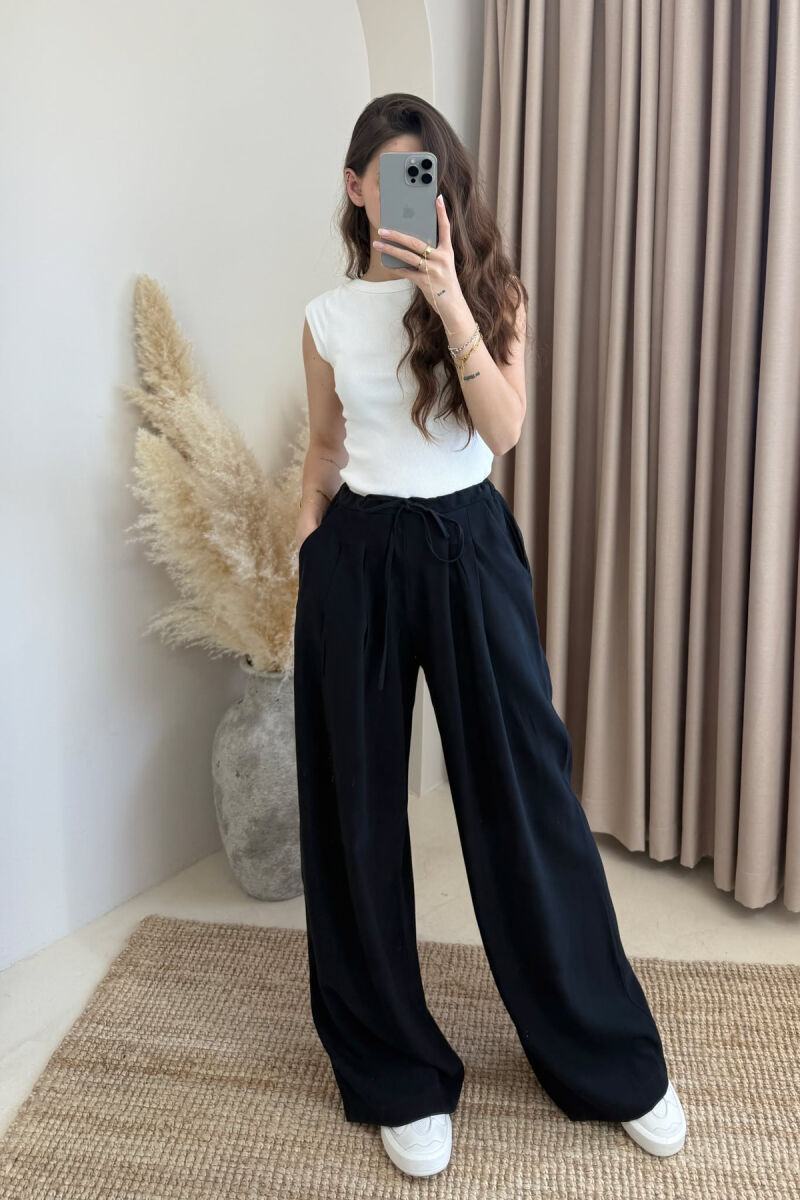 SEMI ELASTIC WAIST LACINGS WOMEN TROUSERS BLACK/ E ZEZE - 2