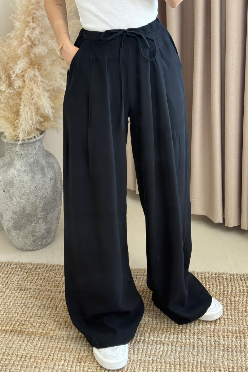 SEMI ELASTIC WAIST LACINGS WOMEN TROUSERS BLACK/ E ZEZE - 3