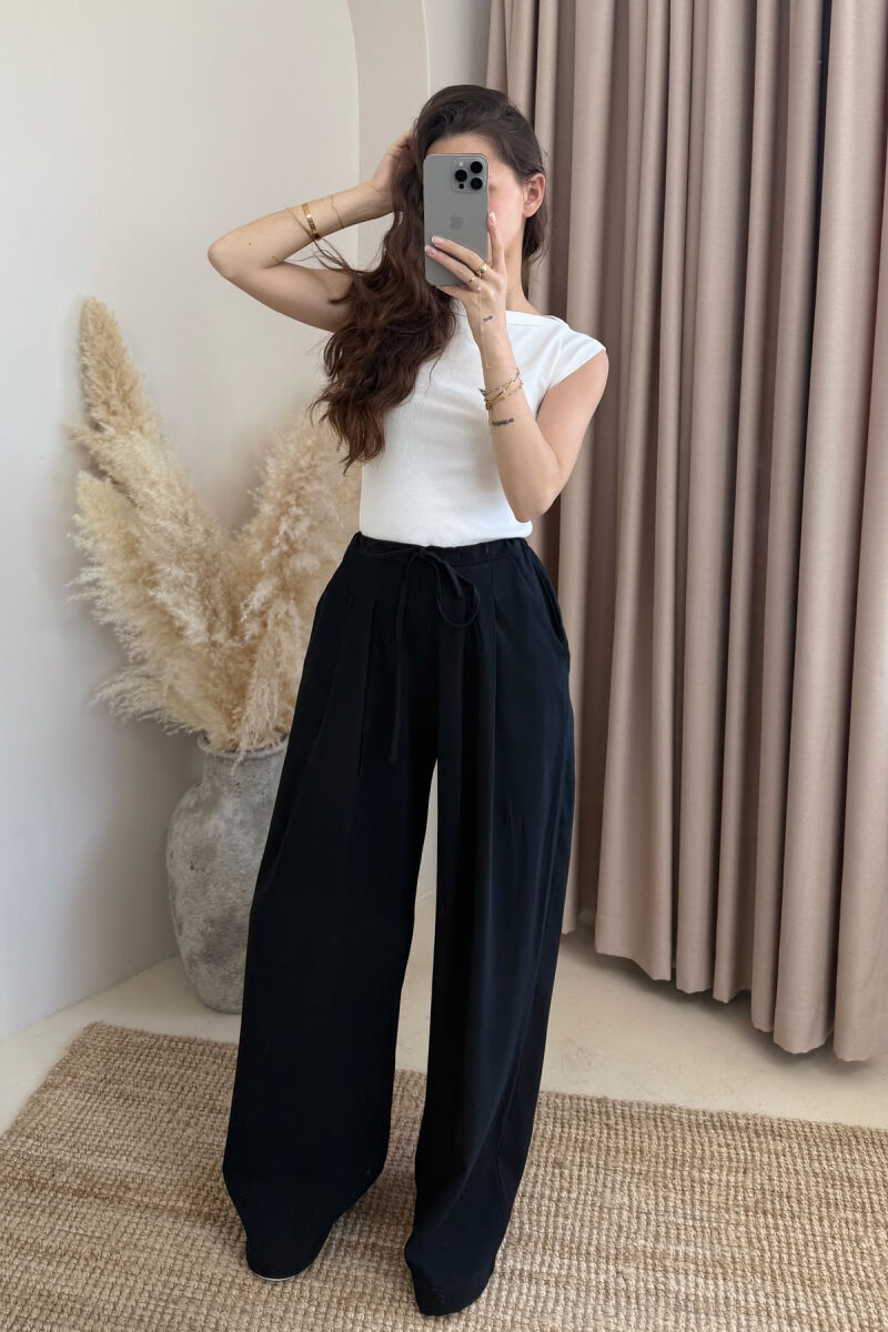 SEMI ELASTIC WAIST LACINGS WOMEN TROUSERS BLACK/ E ZEZE - 5