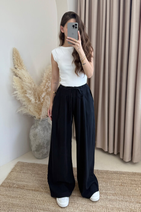 SEMI ELASTIC WAIST LACINGS WOMEN TROUSERS BLACK/ E ZEZE 