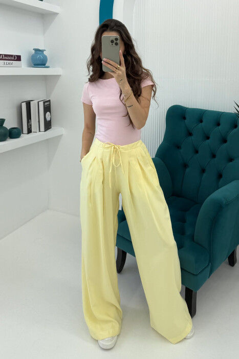 SEMI ELASTIC WAIST LACINGS WOMEN TROUSERS YELLOW/E VERDHE 