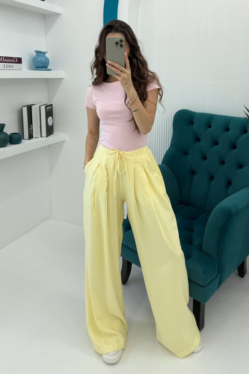 SEMI ELASTIC WAIST LACINGS WOMEN TROUSERS YELLOW/E VERDHE - 1