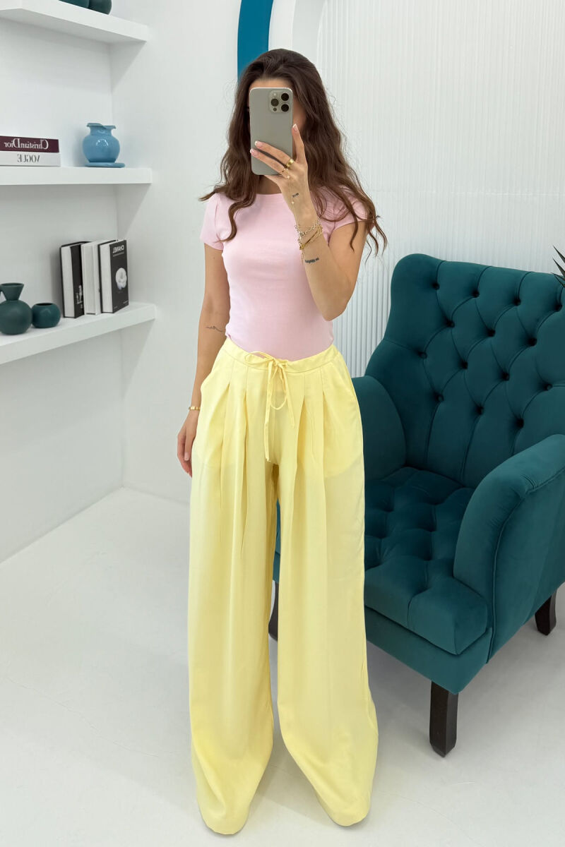 SEMI ELASTIC WAIST LACINGS WOMEN TROUSERS YELLOW/E VERDHE - 2