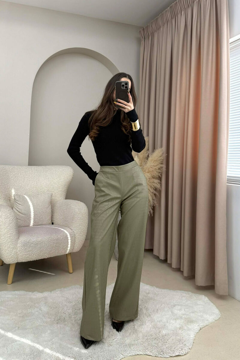 SEMI ELASTIC WAIST LEATHER WOMEN TROUSERS OLIVE/ULLI - 2
