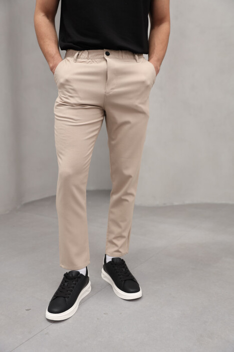 SEMI ELASTIC WAIST ONE COLOR MEN PANTS BEIGE/BEZHE 