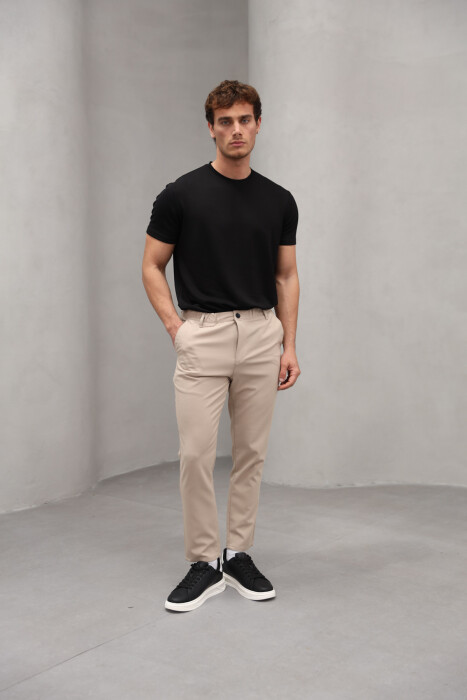 SEMI ELASTIC WAIST ONE COLOR MEN PANTS BEIGE/BEZHE - 2