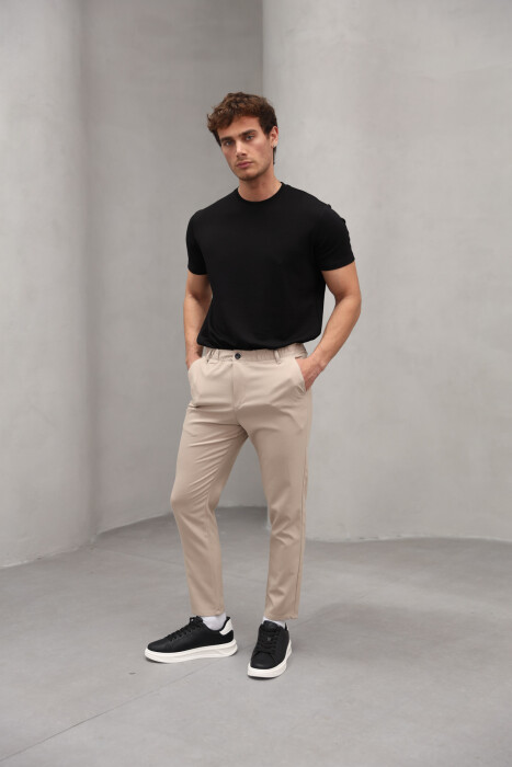 SEMI ELASTIC WAIST ONE COLOR MEN PANTS BEIGE/BEZHE - 3