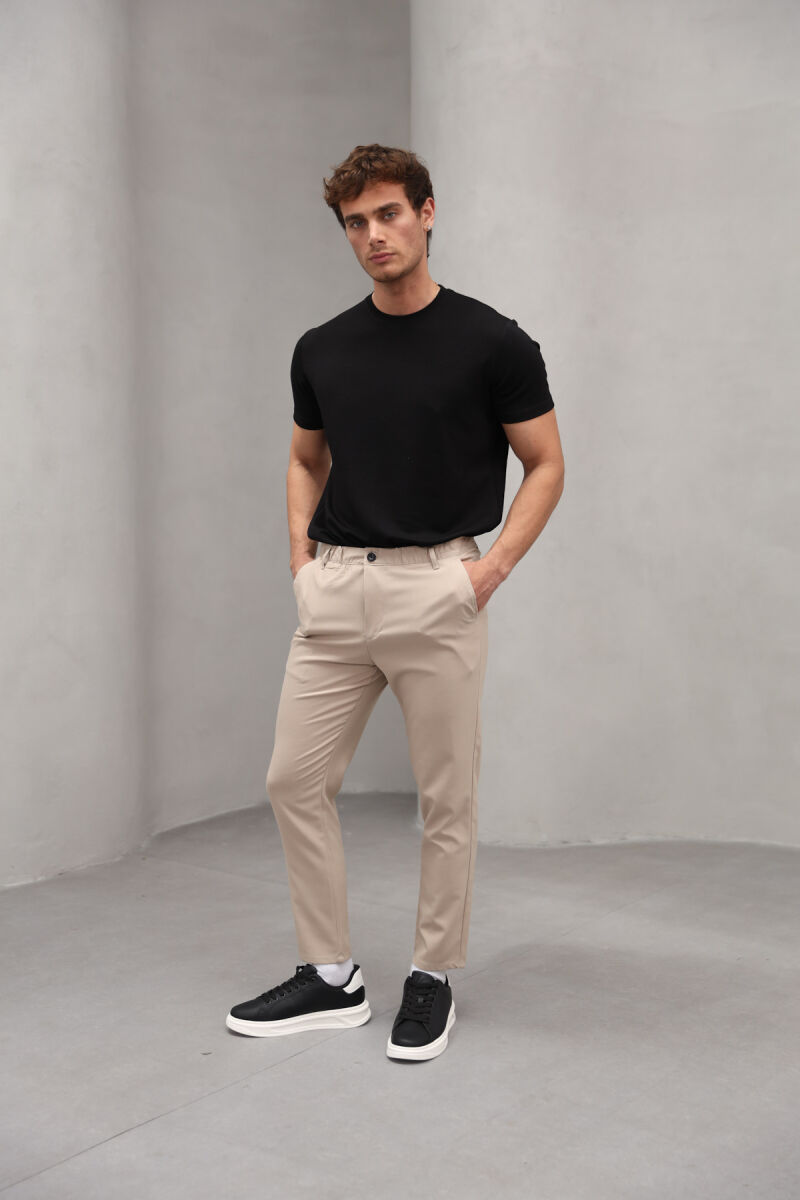 SEMI ELASTIC WAIST ONE COLOR MEN PANTS BEIGE/BEZHE - 3
